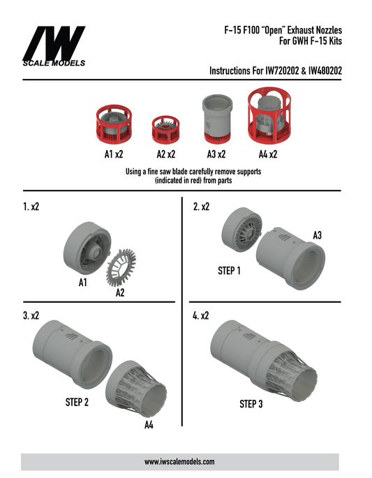 F-15 F100 Open Exhaust Nozzles for GWH Kit (1/72)