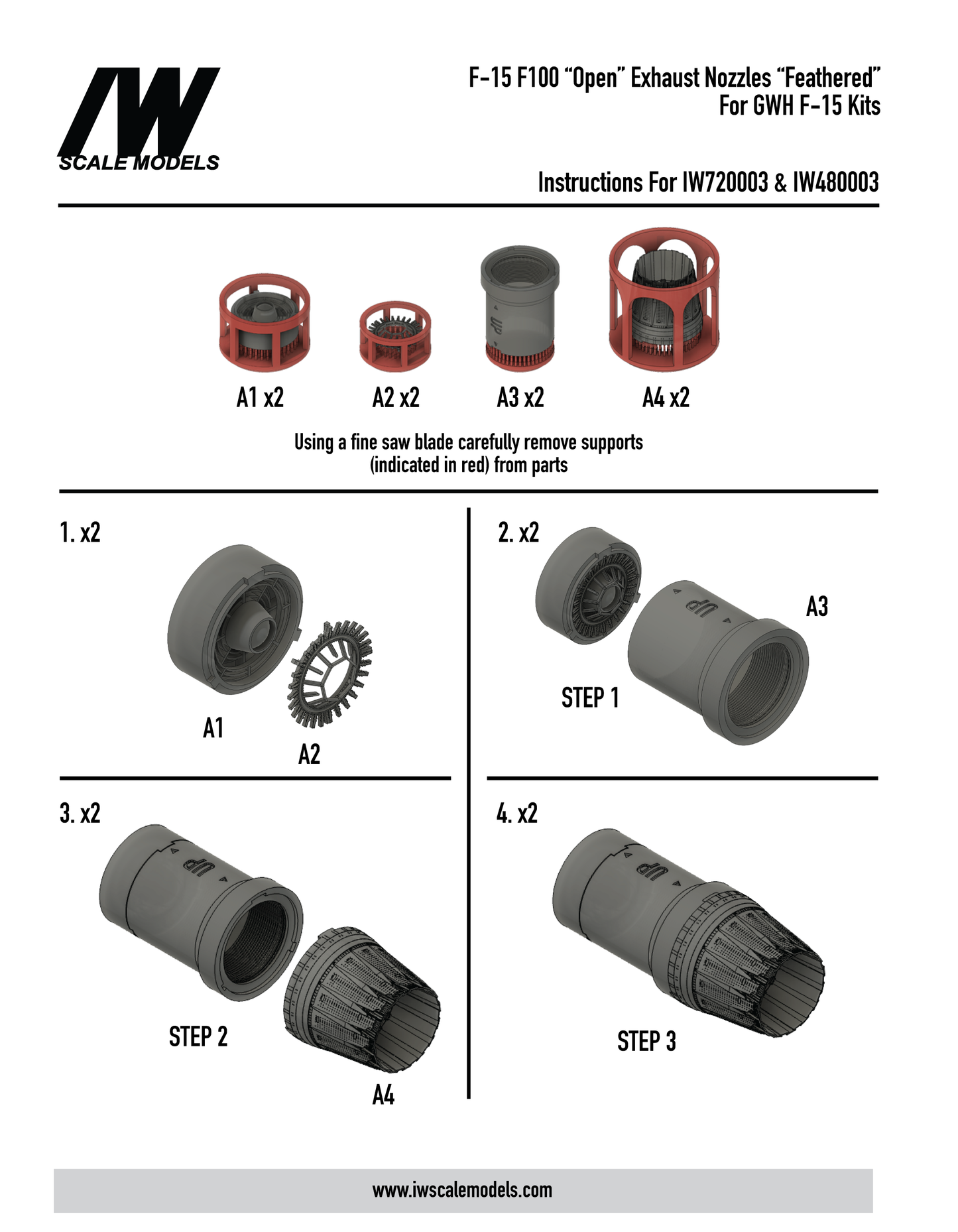 F-15 F100 Open Exhaust Nozzle "Feathered" for GWH Kit (1/72)